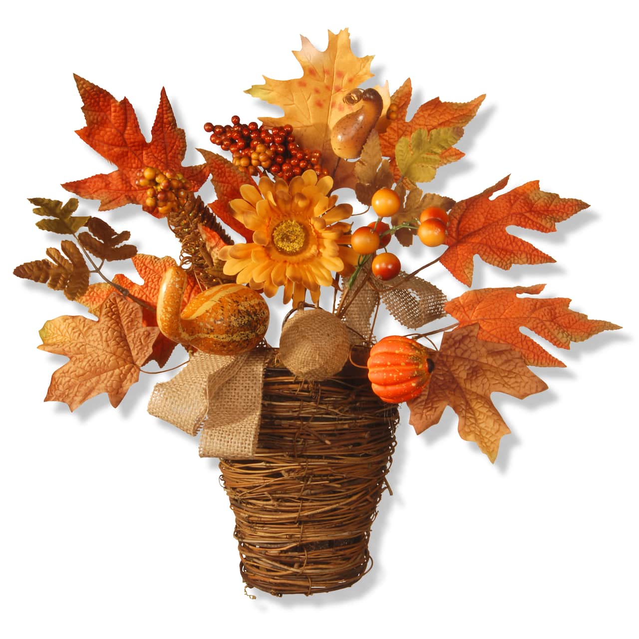 16" Pumpkins & Maple Leaves Wall Basket